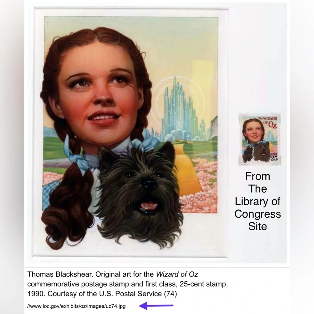 COPY Pin | Vintage Wizard of Oz Postage Stamp | Dorothy, Toto, Yellow Brick Road